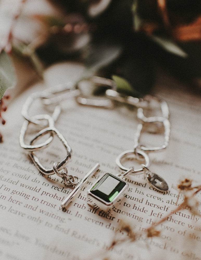 Sterling Silver Link Bracelet with Stone Feature