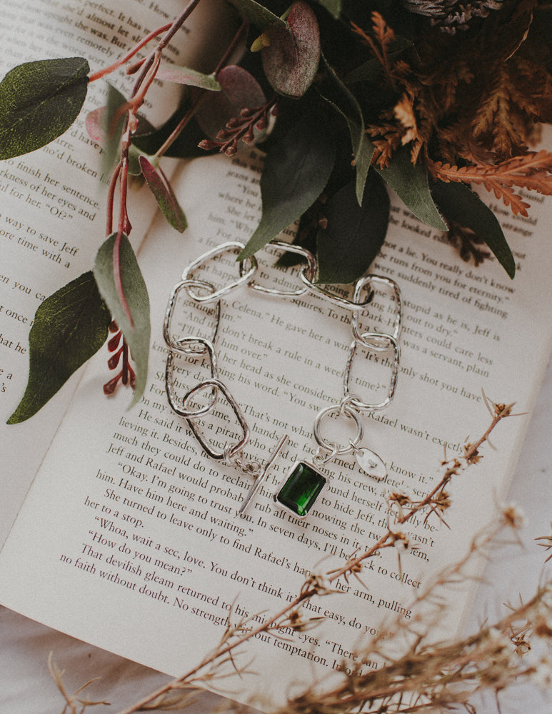 Sterling Silver Link Bracelet with Stone Feature