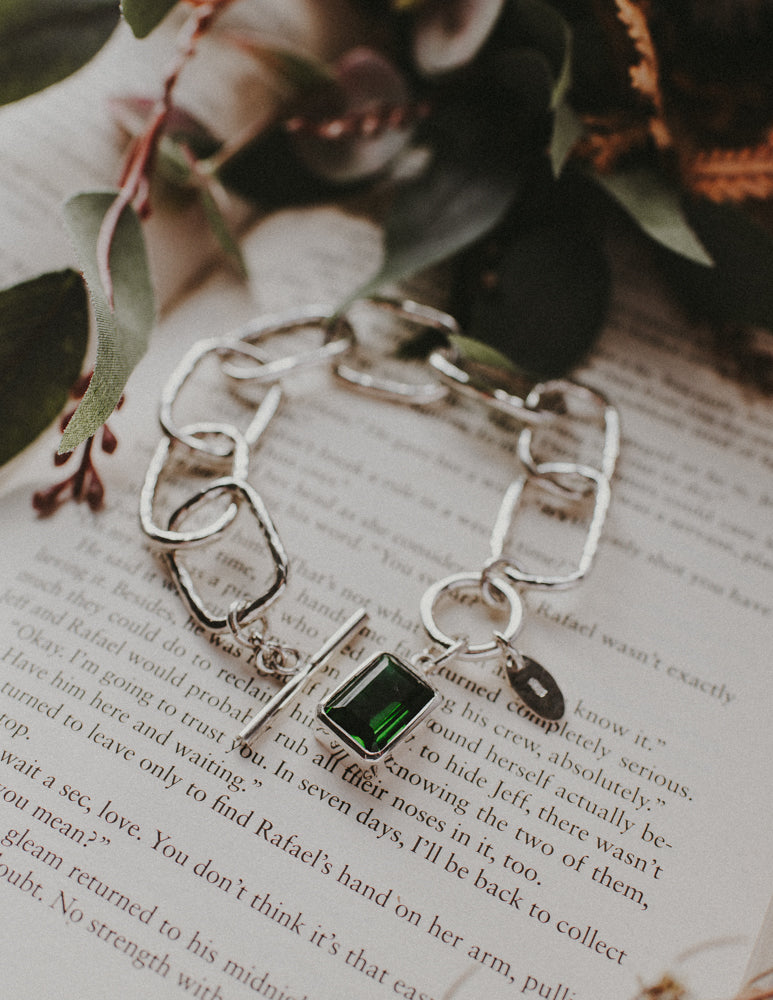 Sterling Silver Link Bracelet with Stone Feature