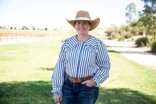 Clementine Long Sleeve - Blue Stripe - Size XS